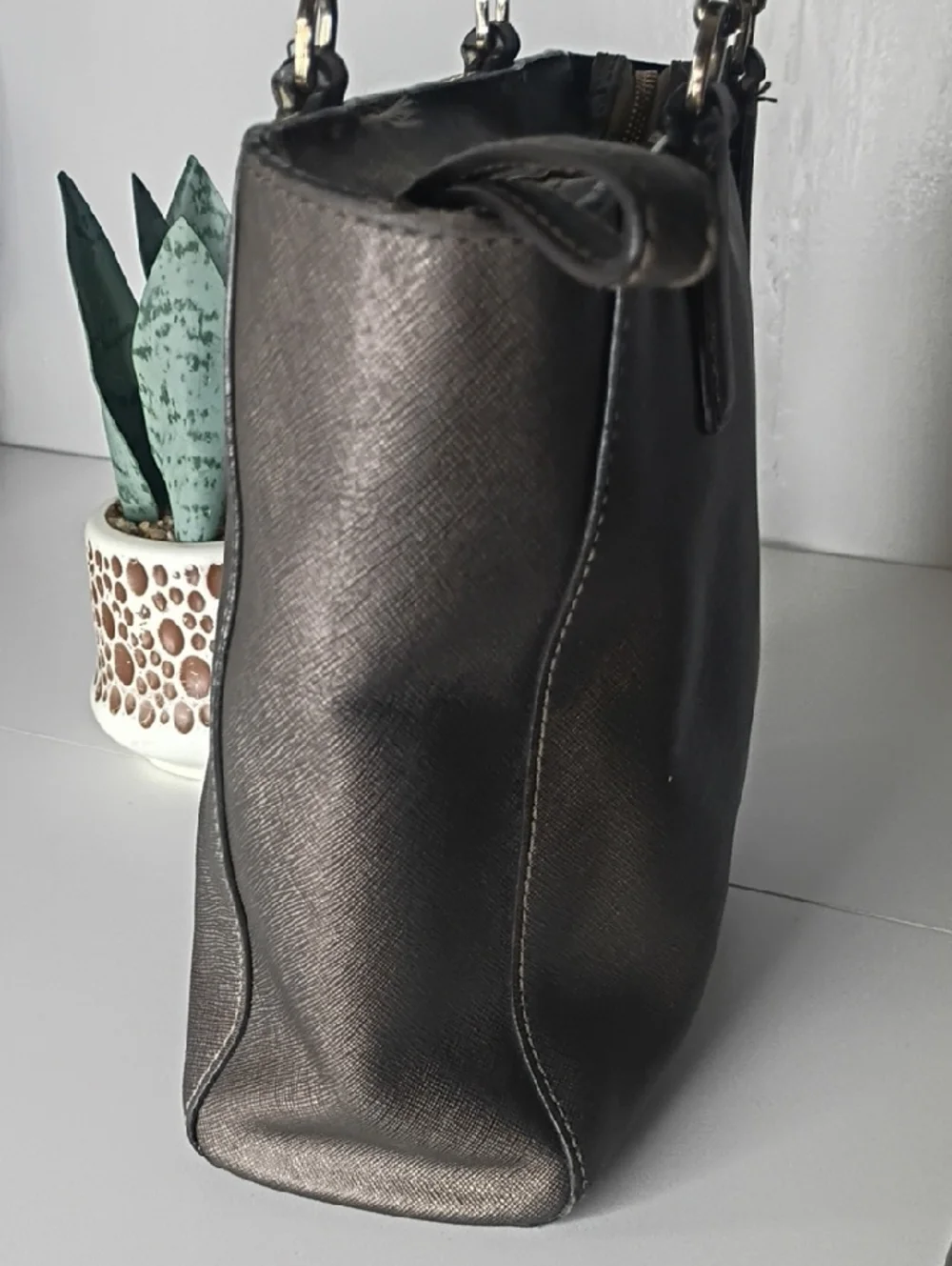 Coach Madison Saffiano Mini North South Tote Bronze Purse Bag